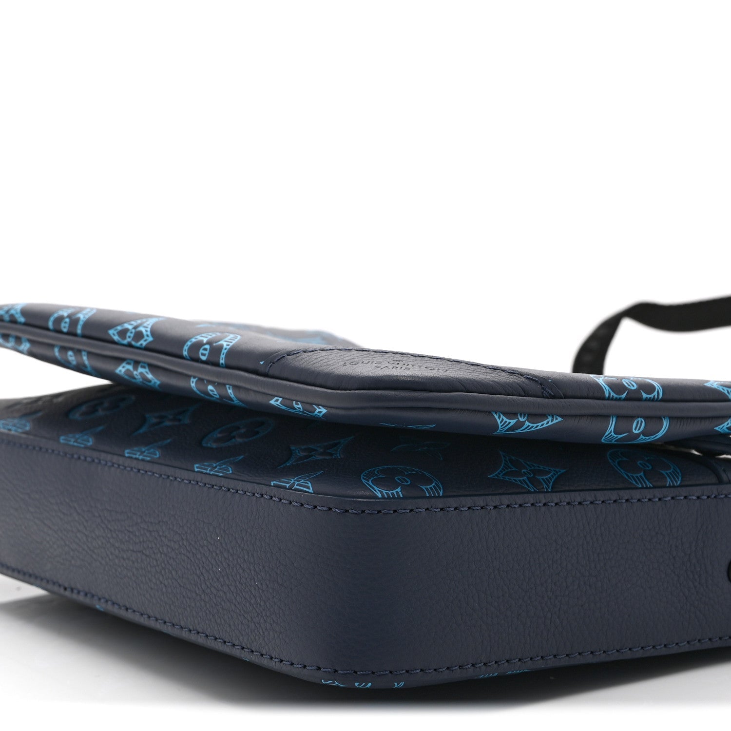 Calfskin Monogram Shadow Trio Messenger Navy River Blue