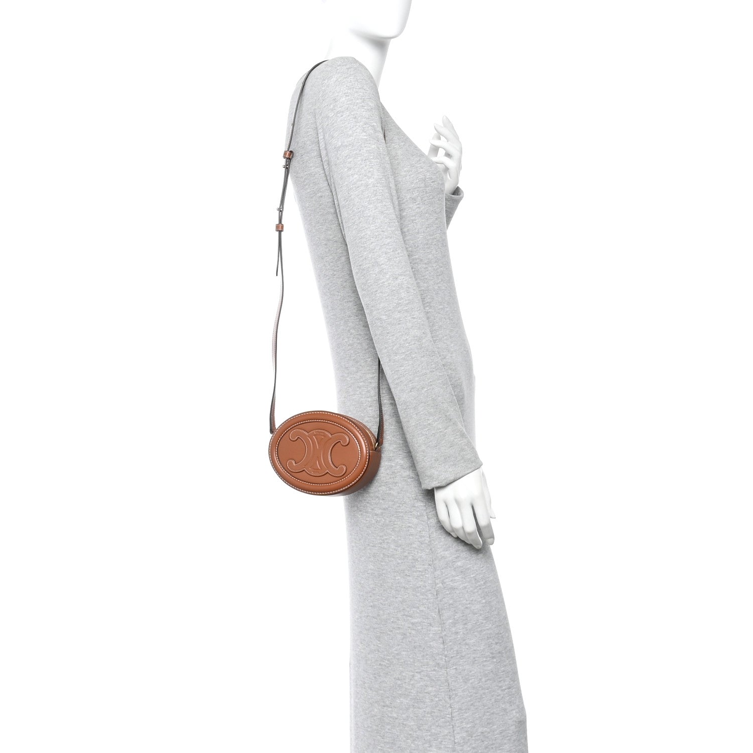 Smooth Calfskin Cuir Small Triomphe Oval Crossbody Purse Tan
