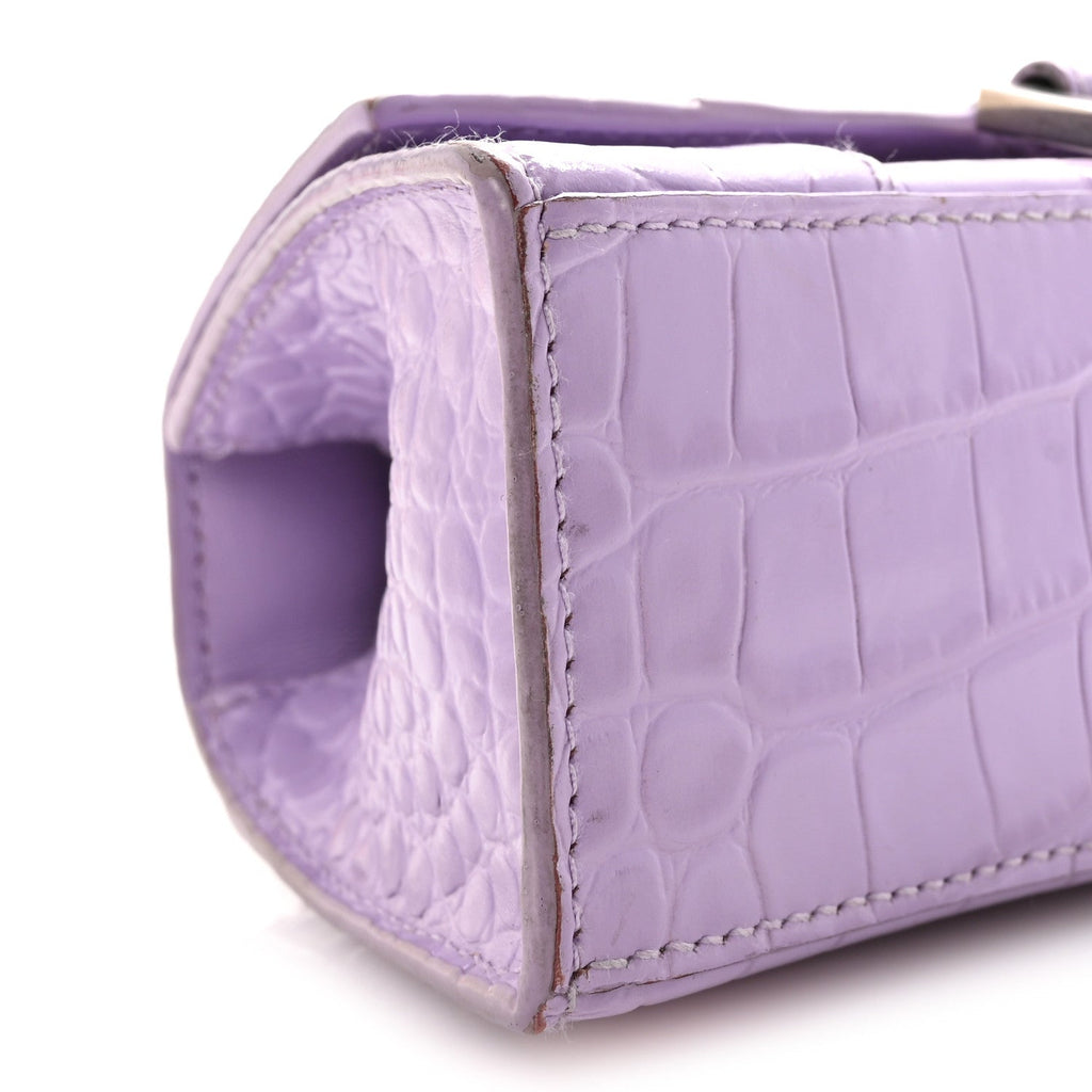 Shiny Calfskin Crocodile Embossed Hourglass Top Handle Bag XS Lilac