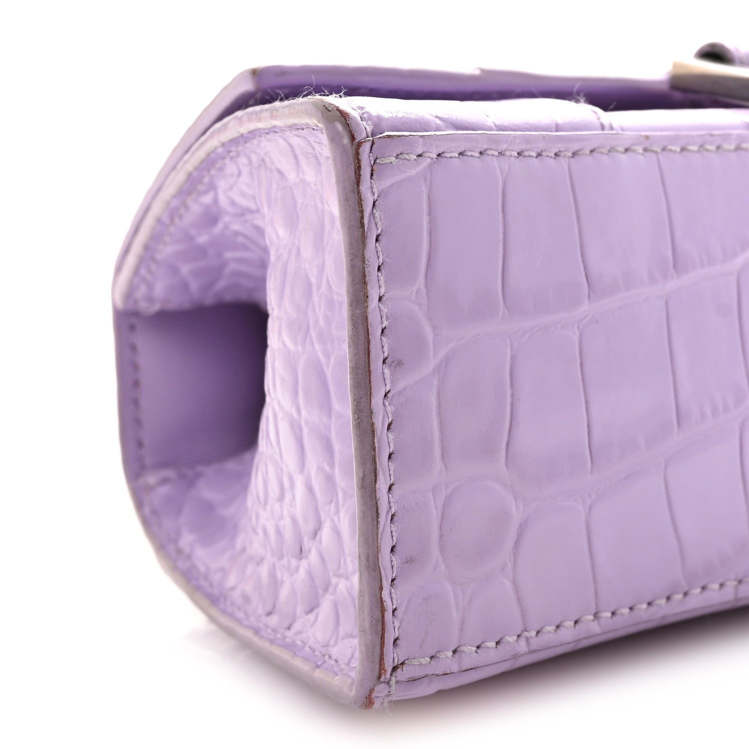 Shiny Calfskin Crocodile Embossed Hourglass Top Handle Bag XS Lilac