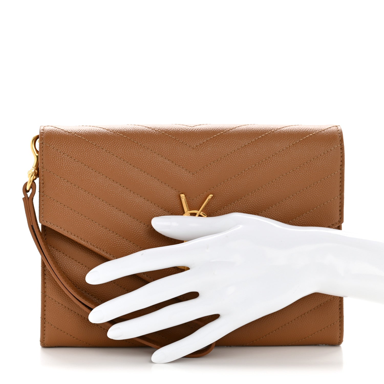Grain De Poudre Matelasse Chevron Monogram Envelope Clutch Natural Dark