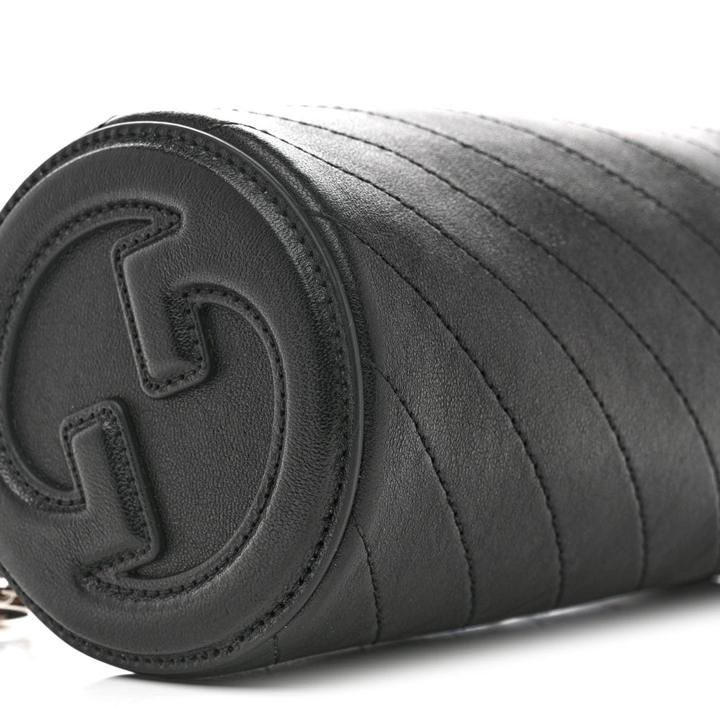 Sakai Be Green Calfskin Diagonal Stitched Mini Blondie Barrel Shoulder Bag Black