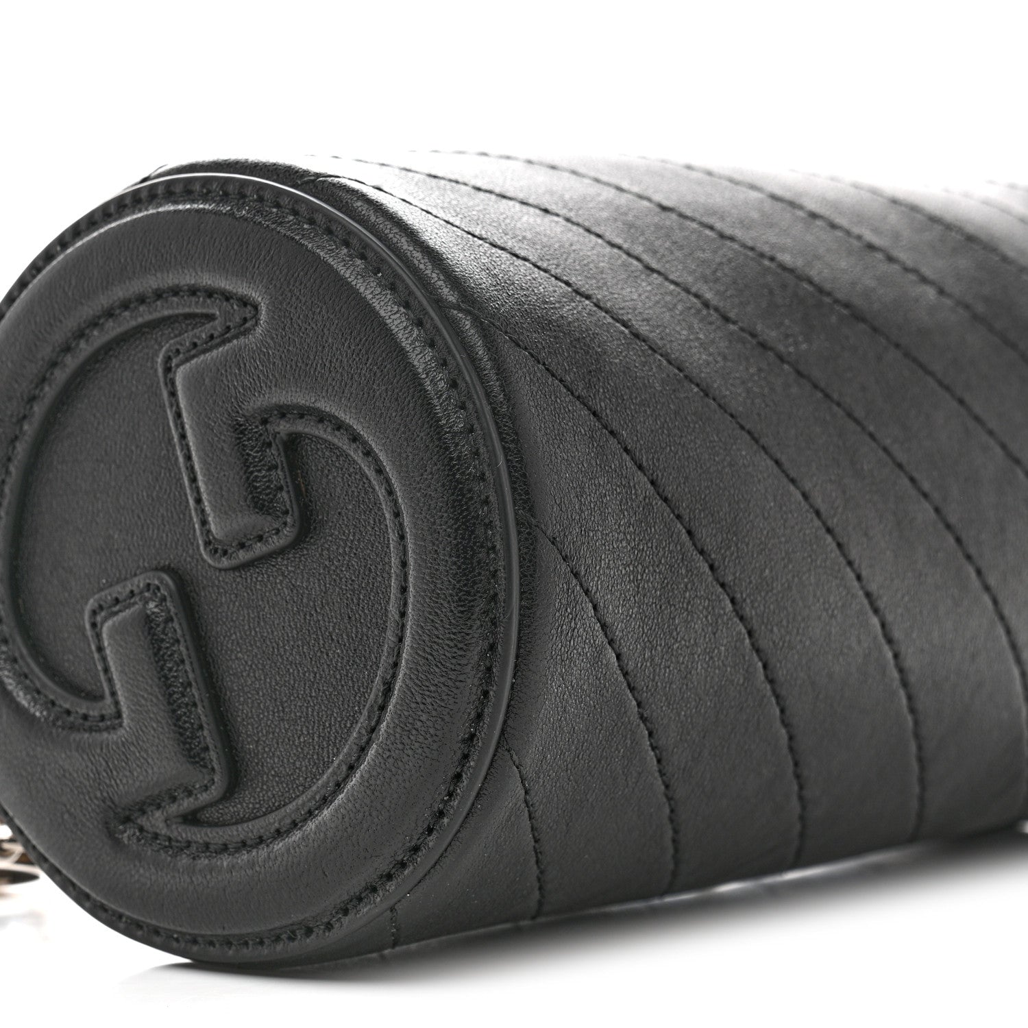 Sakai Be Green Calfskin Diagonal Stitched Mini Blondie Barrel Shoulder Bag Black