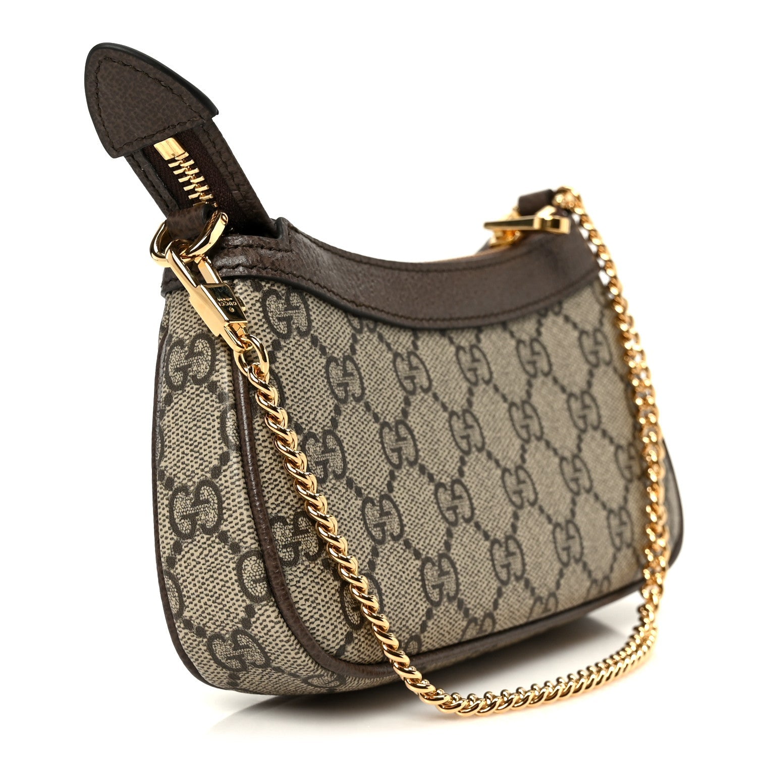 GG Supreme Monogram Textured Dollar Calfskin Mini Ophidia Chain Bag Beige Ebony