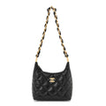 Shiny Crumpled Lambskin Quilted Small CC Funky Town Hobo Black