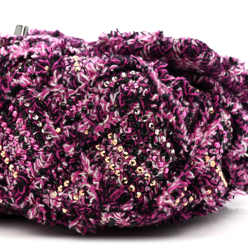 Crystal Tweed Quilted Medium Double Flap Purple Multicolor