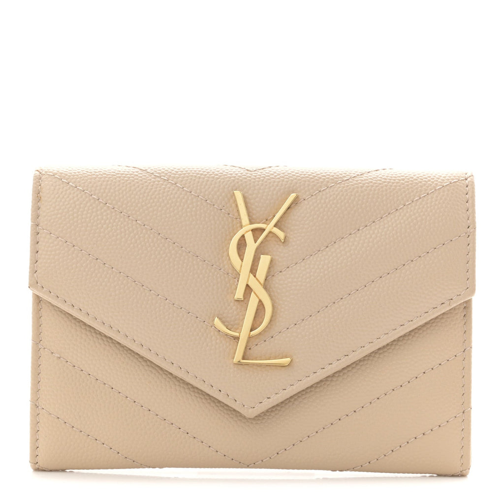Grain De Poudre Matelasse Chevron Small Monogram Envelope Wallet Dark Beige