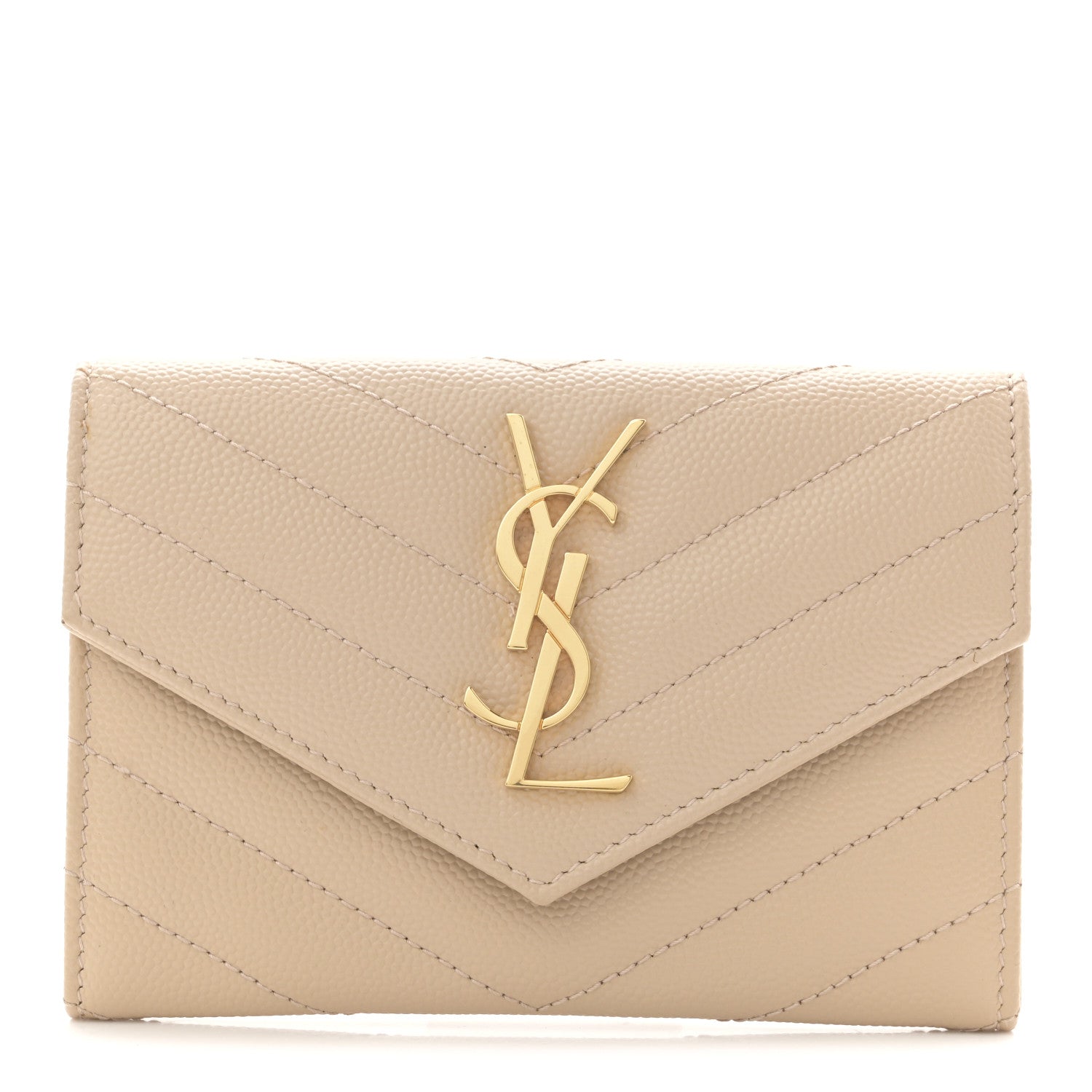 Grain De Poudre Matelasse Chevron Small Monogram Envelope Wallet Dark Beige