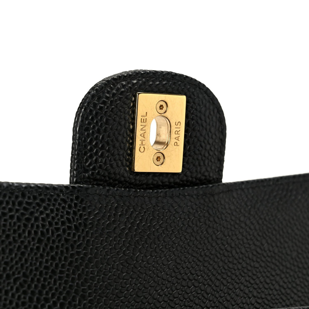 Caviar Quilted Medium Double Flap Black