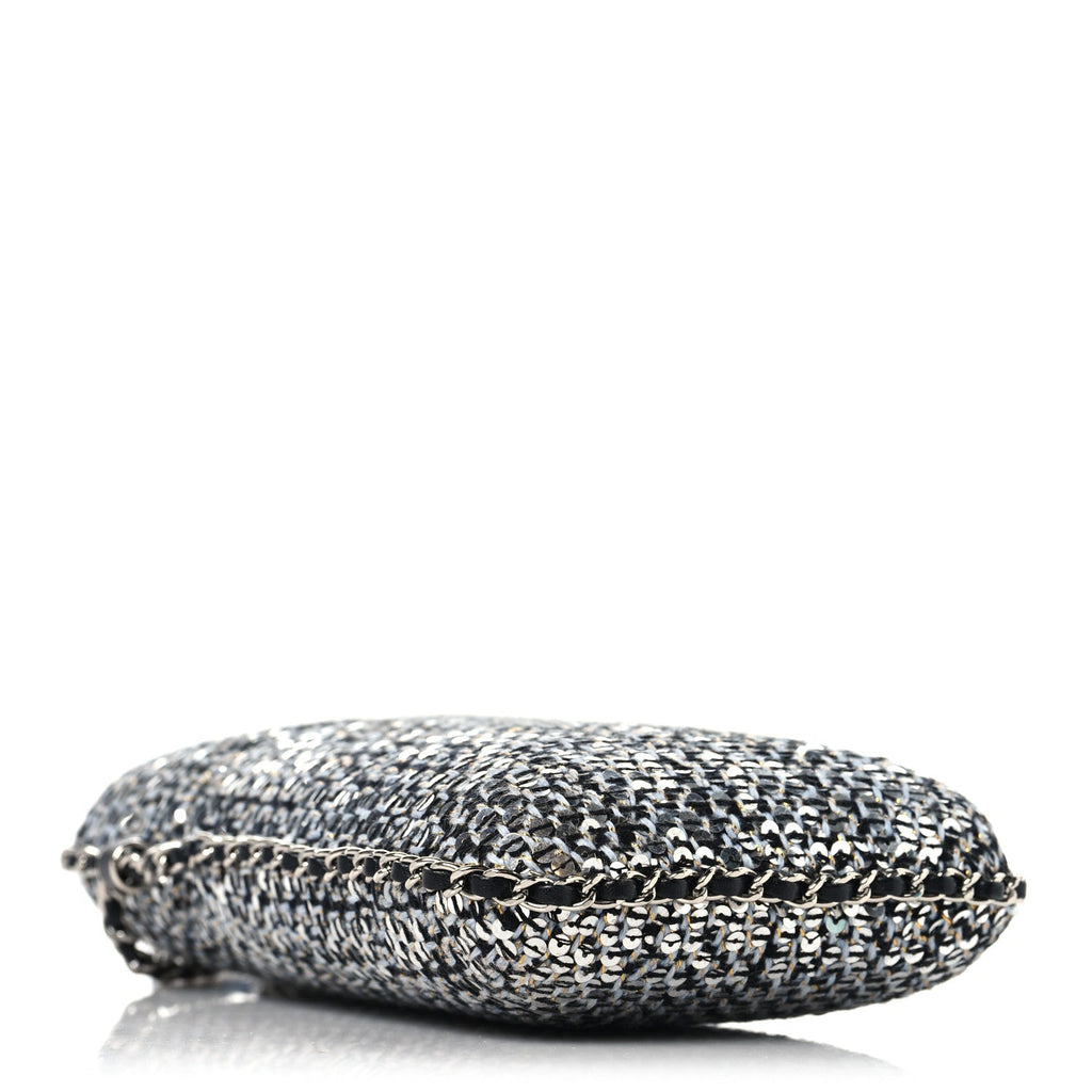 Tweed Sequin Chain Around Phone Holder Silver Black