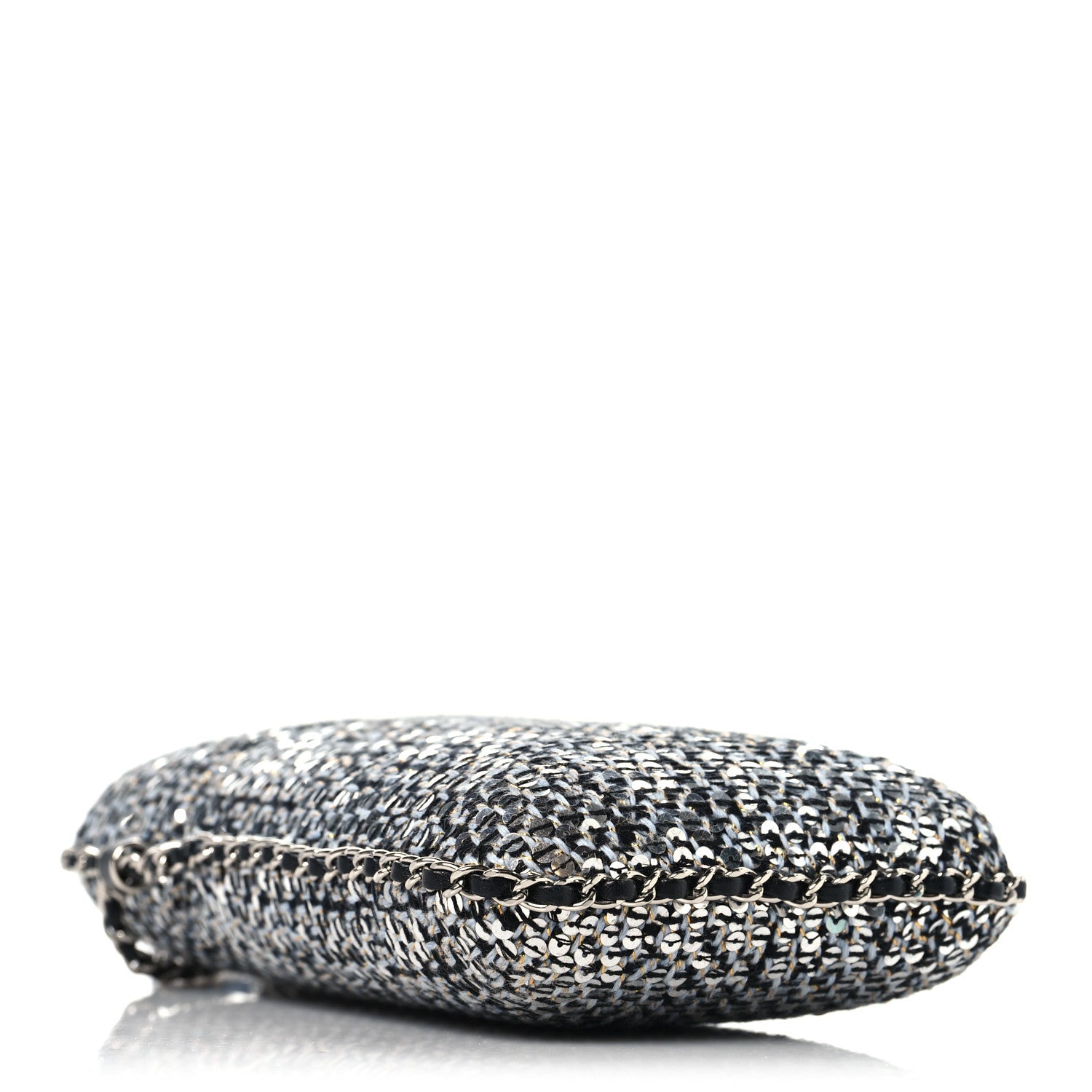 Tweed Sequin Chain Around Phone Holder Silver Black
