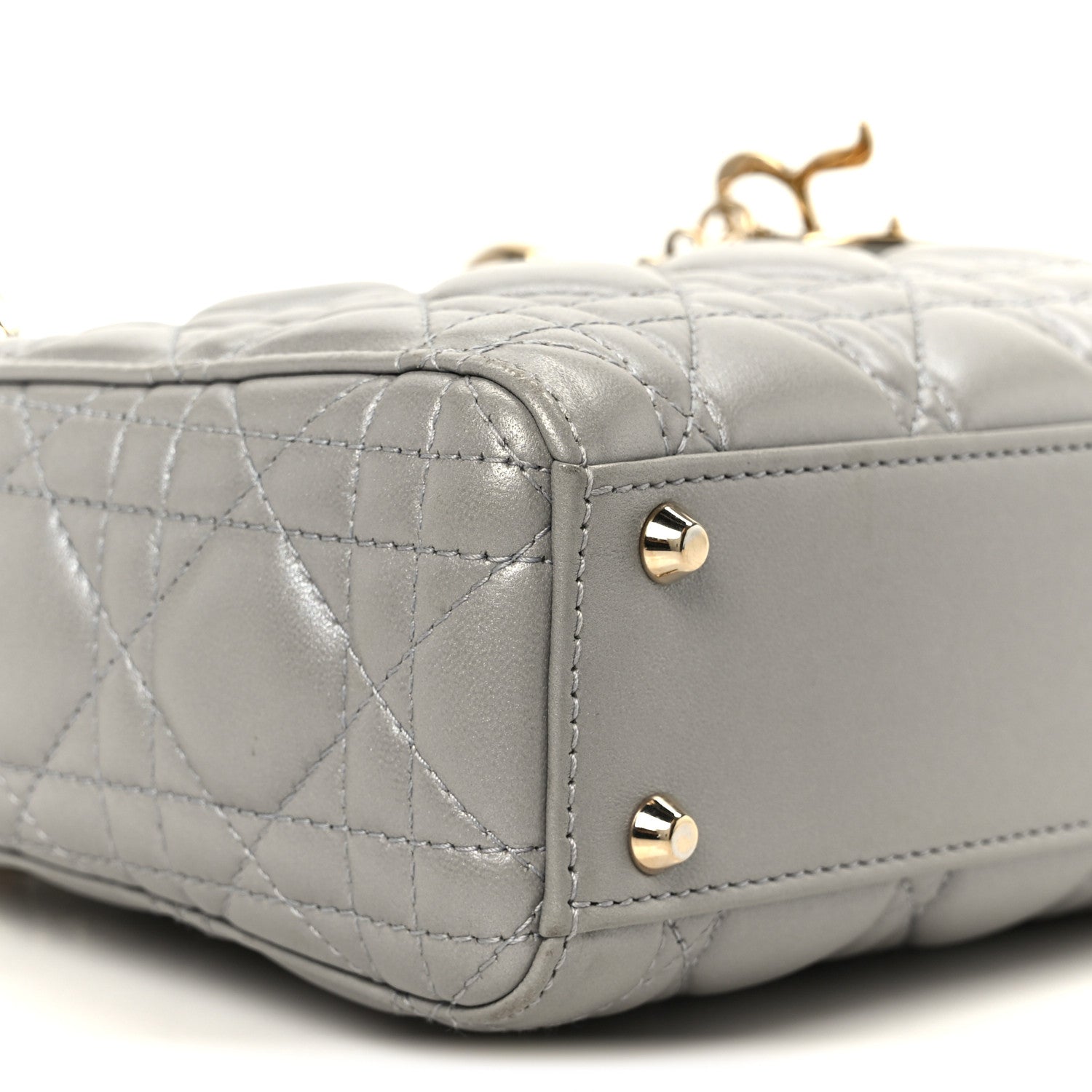 Lambskin Cannage Mini Lady Dior Gray Opaline