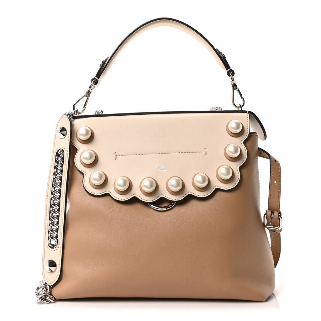Vitello Century Pearl Bi-Color Scalloped Back to School Backpack Cuoio Camelia