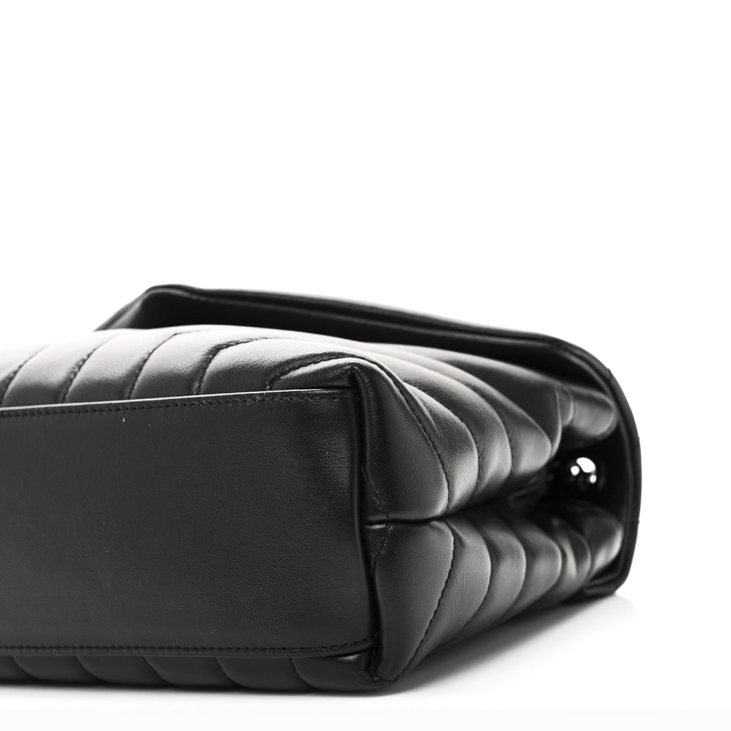 Calfskin Y Quilted Monogram Monochrome Small Loulou Chain Satchel Black