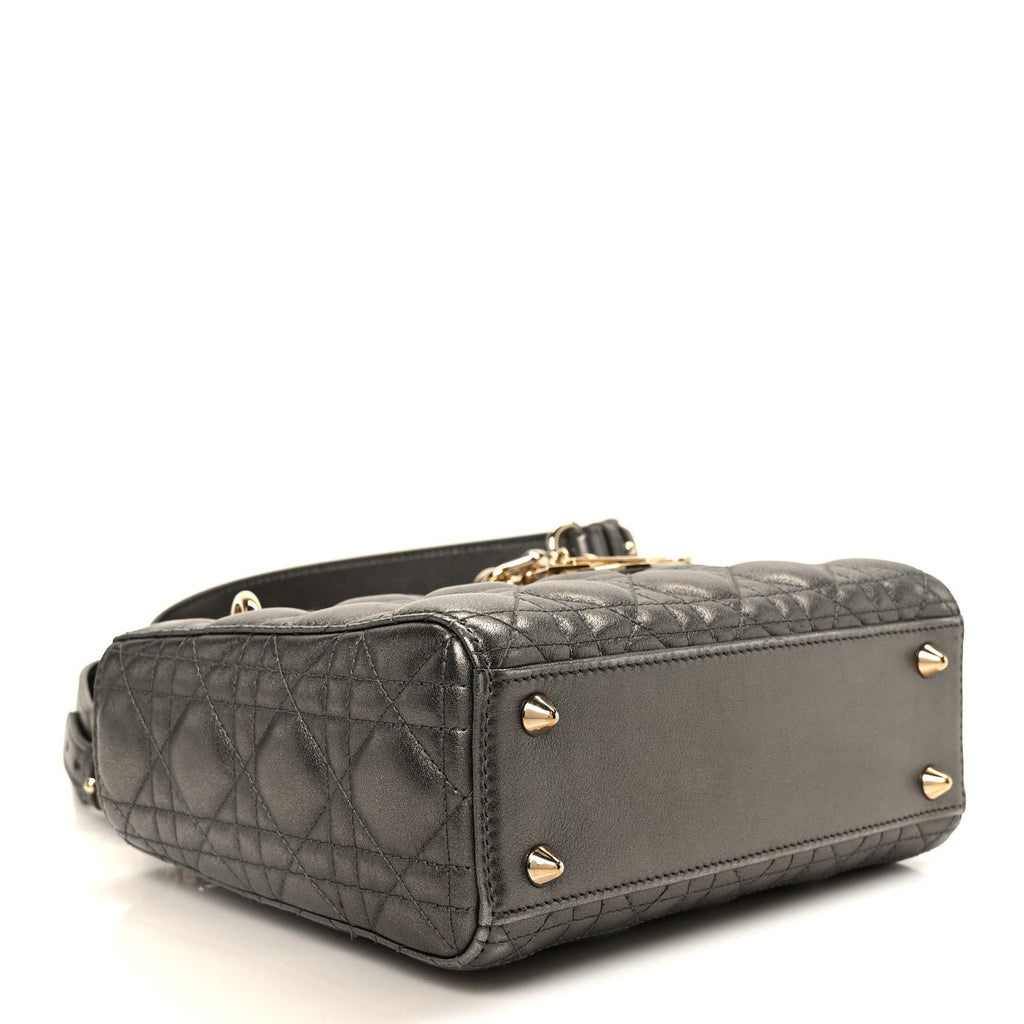 Metallic Lambskin Cannage Small My ABCDior Lady Dior Dark Silver