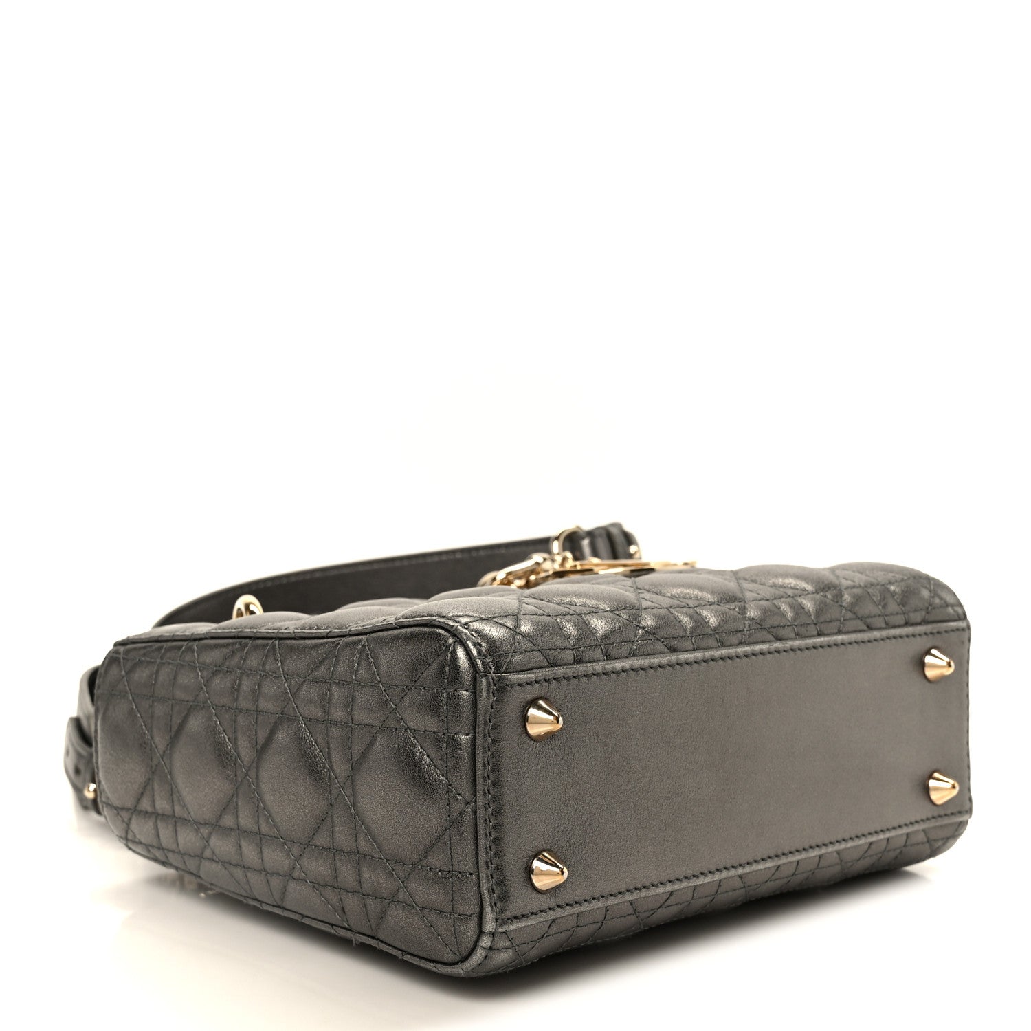 Metallic Lambskin Cannage Small My ABCDior Lady Dior Dark Silver