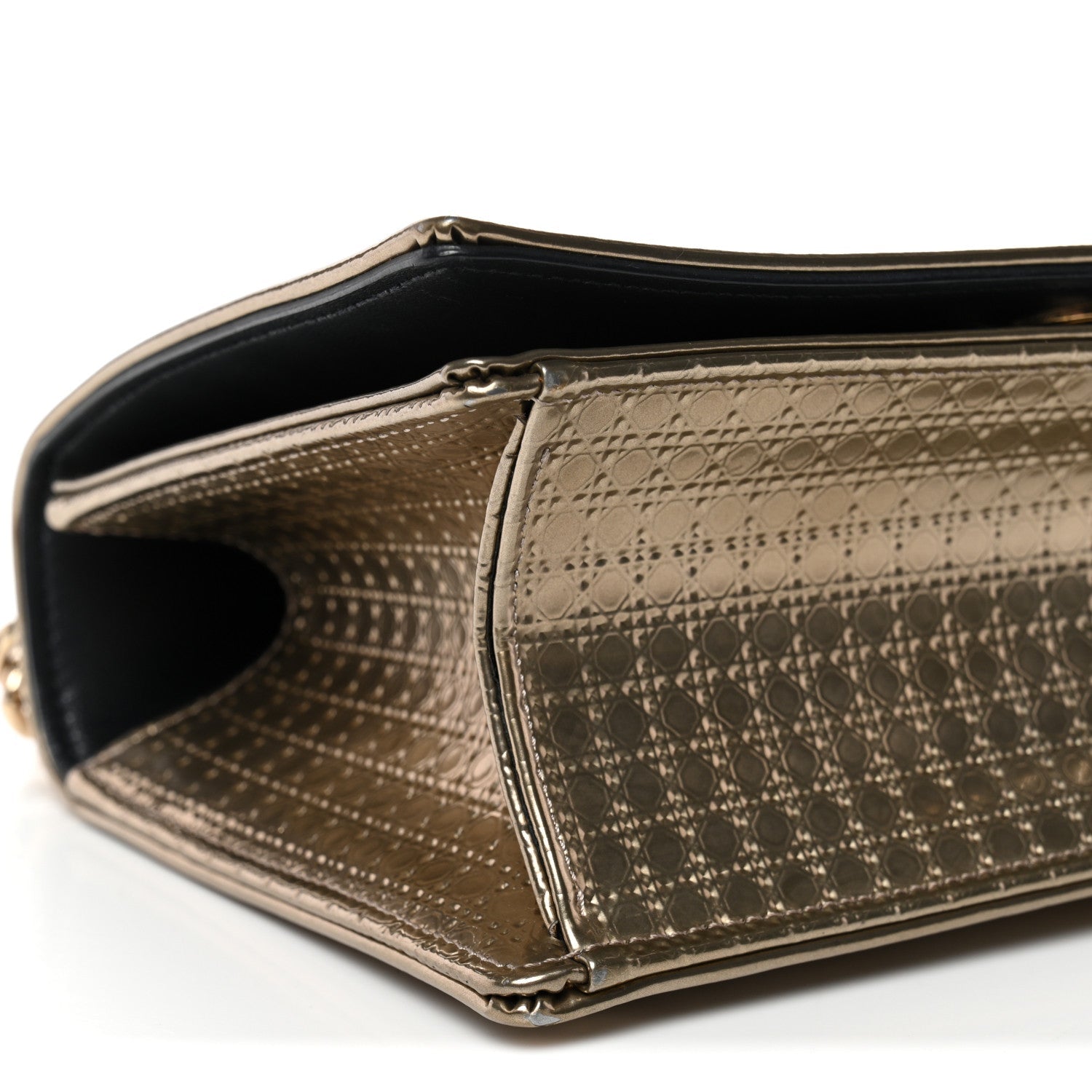 Metallic Patent Micro-Cannage Small Diorama Flap Bag Gold