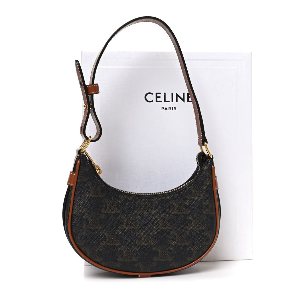 Canvas Calfskin Mini Ava Triomphe Shoulder Bag Tan