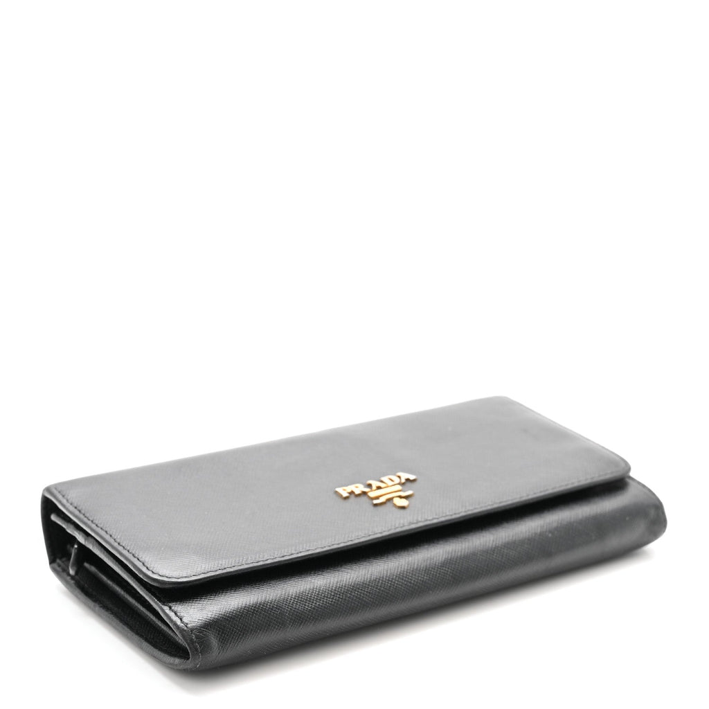 Saffiano Metal Continental Flap Wallet Black