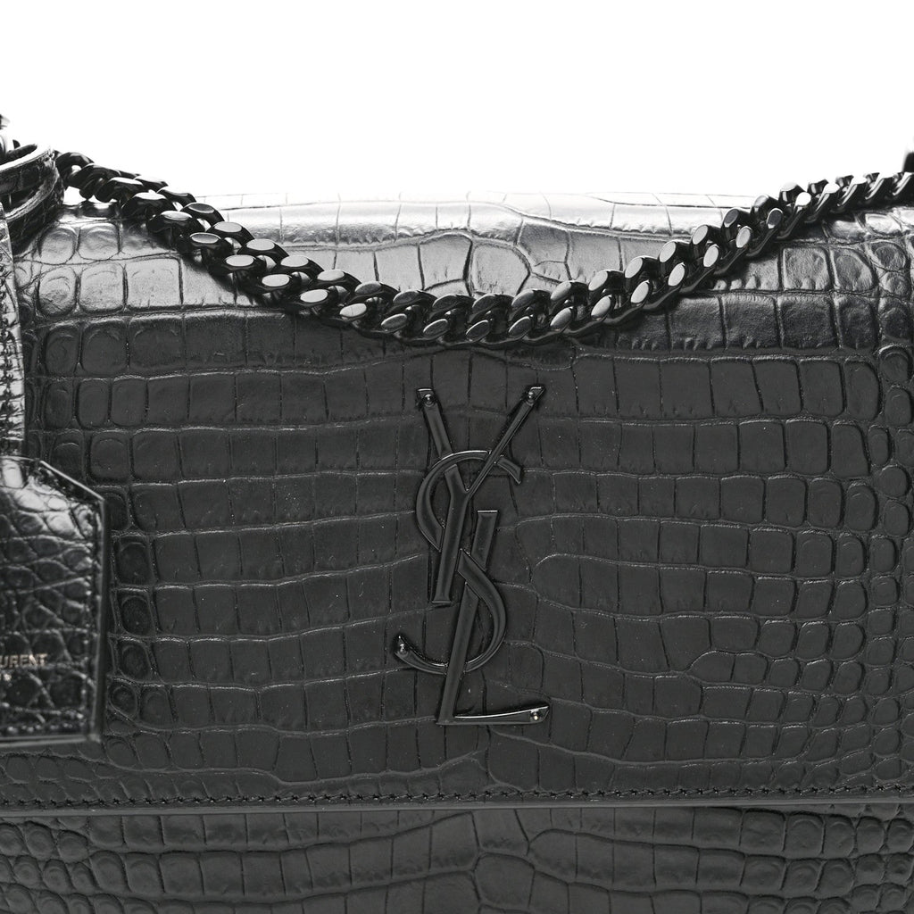 Calfskin Crocodile Embossed Medium Monochrome Monogram Sunset Black
