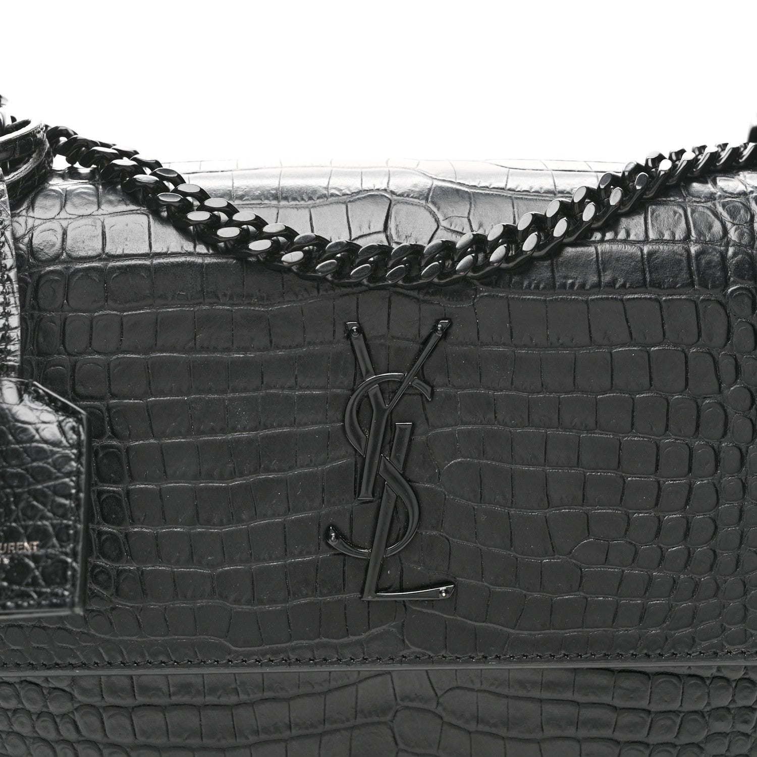 Calfskin Crocodile Embossed Medium Monochrome Monogram Sunset Black