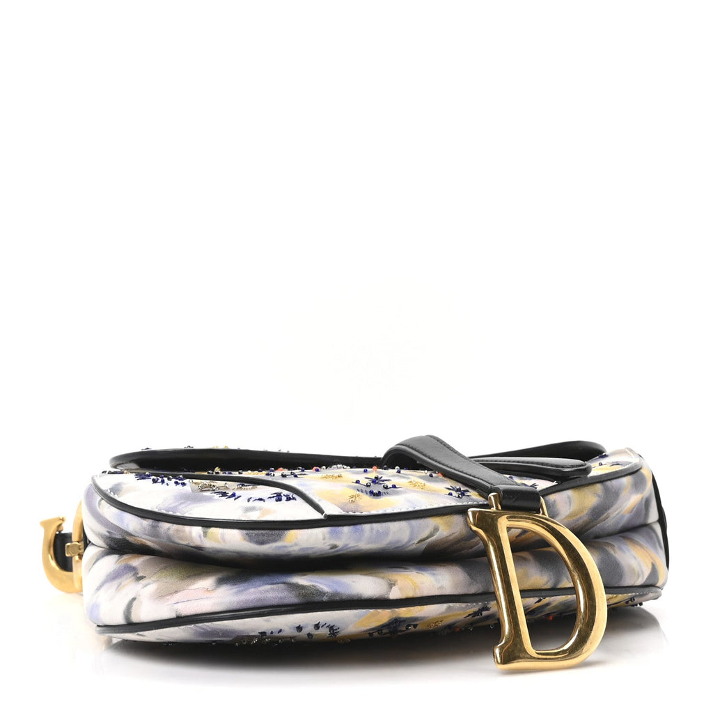 Calfskin Embroidered Kaleidiorscopic Saddle Bag Multicolor