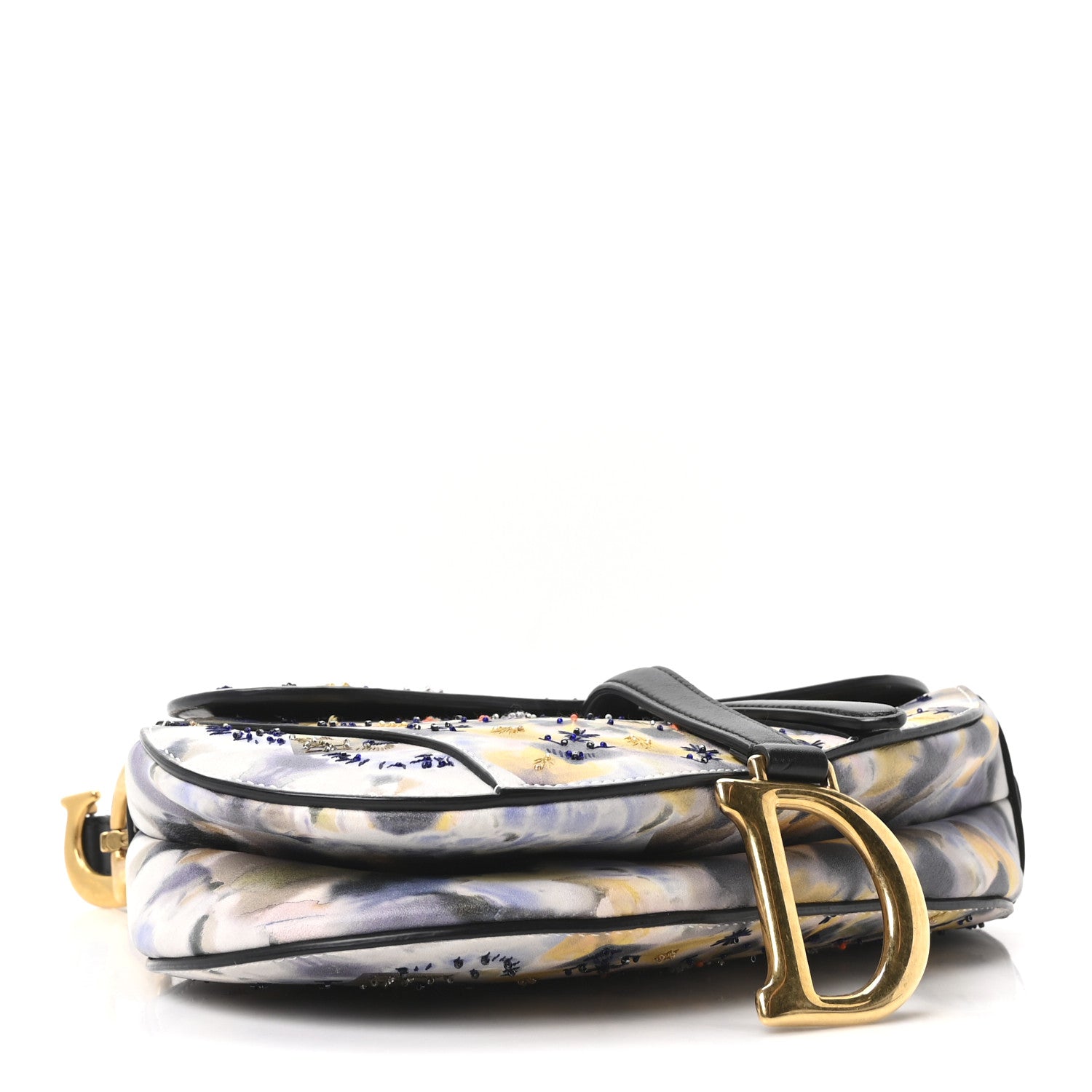 Calfskin Embroidered Kaleidiorscopic Saddle Bag Multicolor