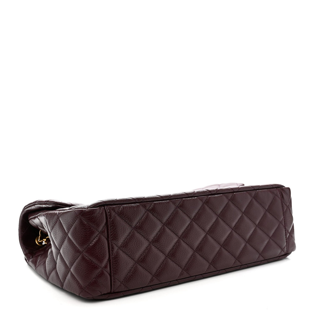 Grained Calfskin Quilted XXL Travel Flap Bag Burgundy