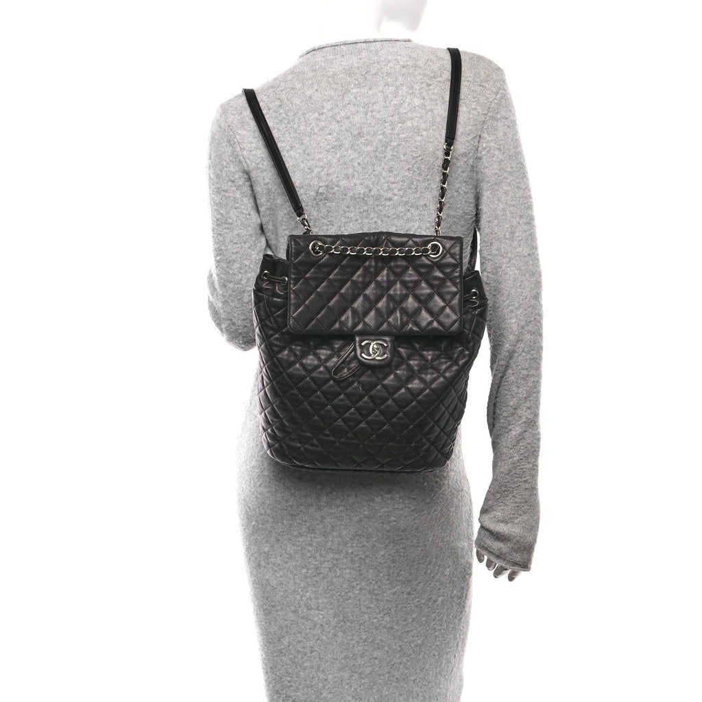 Calfskin Quilted Large Urban Spirit Backpack Black
