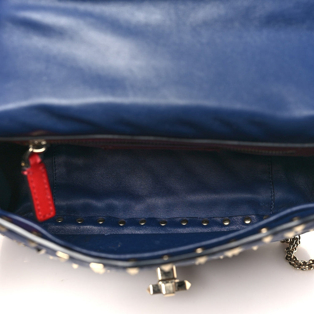 Nappa VLTN Print Medium Rockstud Spike Shoulder Bag Pure Blue White