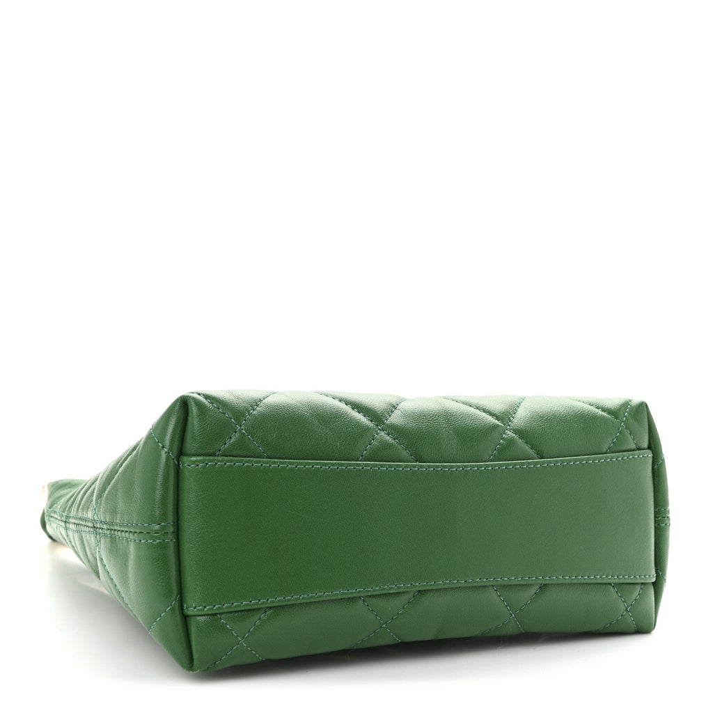 Shiny Crumpled Lambskin Quilted Small CC Funky Town Hobo Green