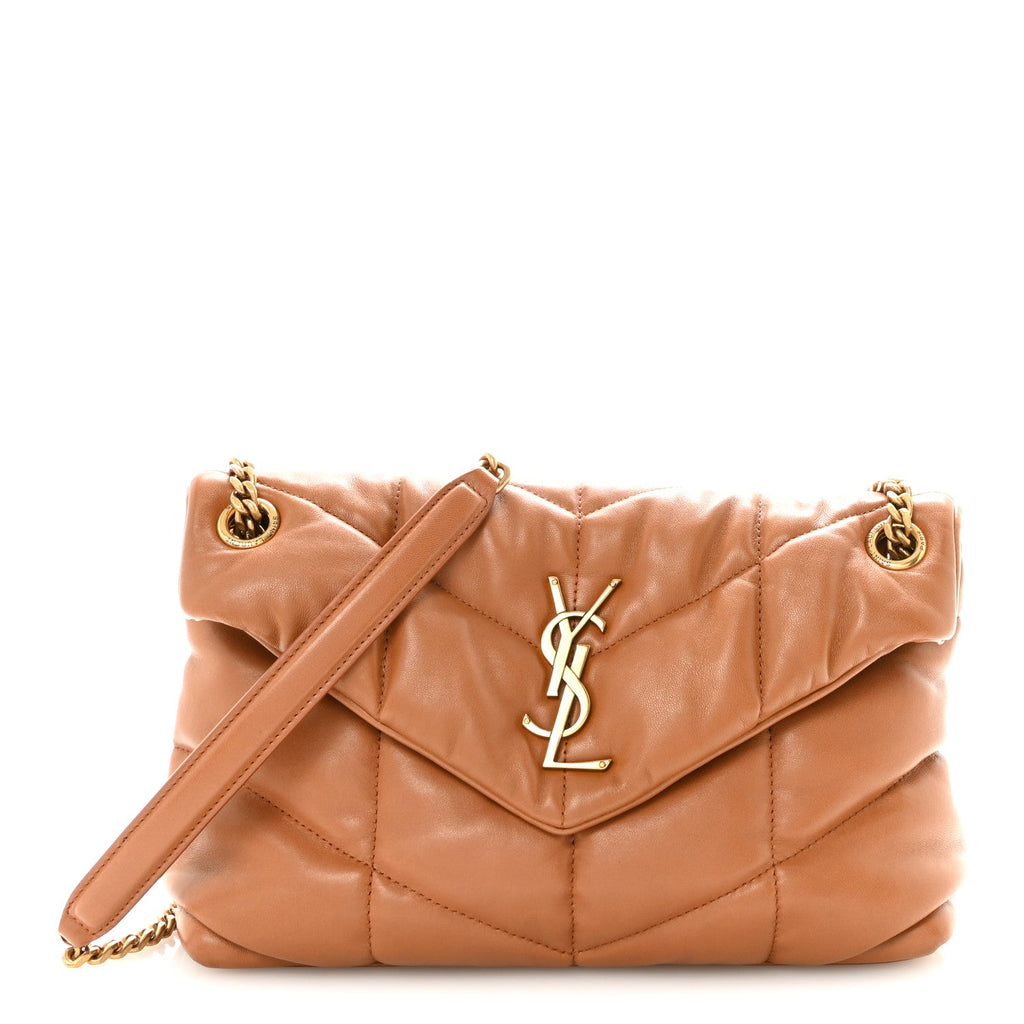 Lambskin Quilted Toy Loulou Puffer Monogram Chain Satchel Dark Cork