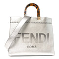 Vitello Catalan Mirror Plexiglass Logo Embossed Medium Fendi Sunshine Shopper Tote Argento
