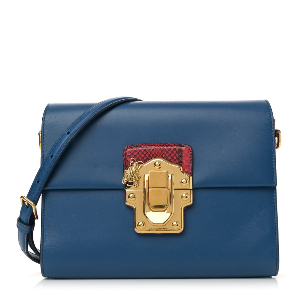 Calfskin Snakeskin Lucia Shoulder Bag Blue Red