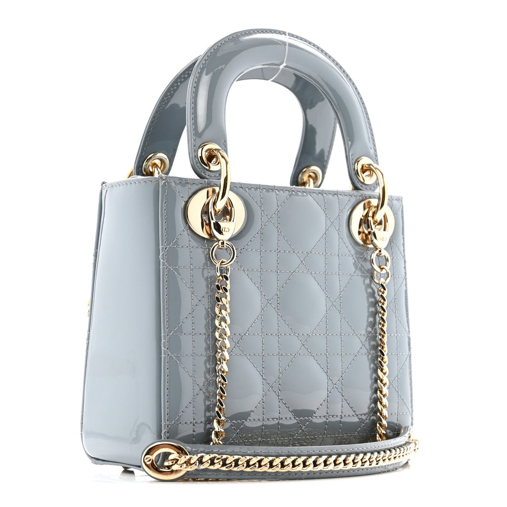 Patent Cannage Mini Lady Dior Grey Stone