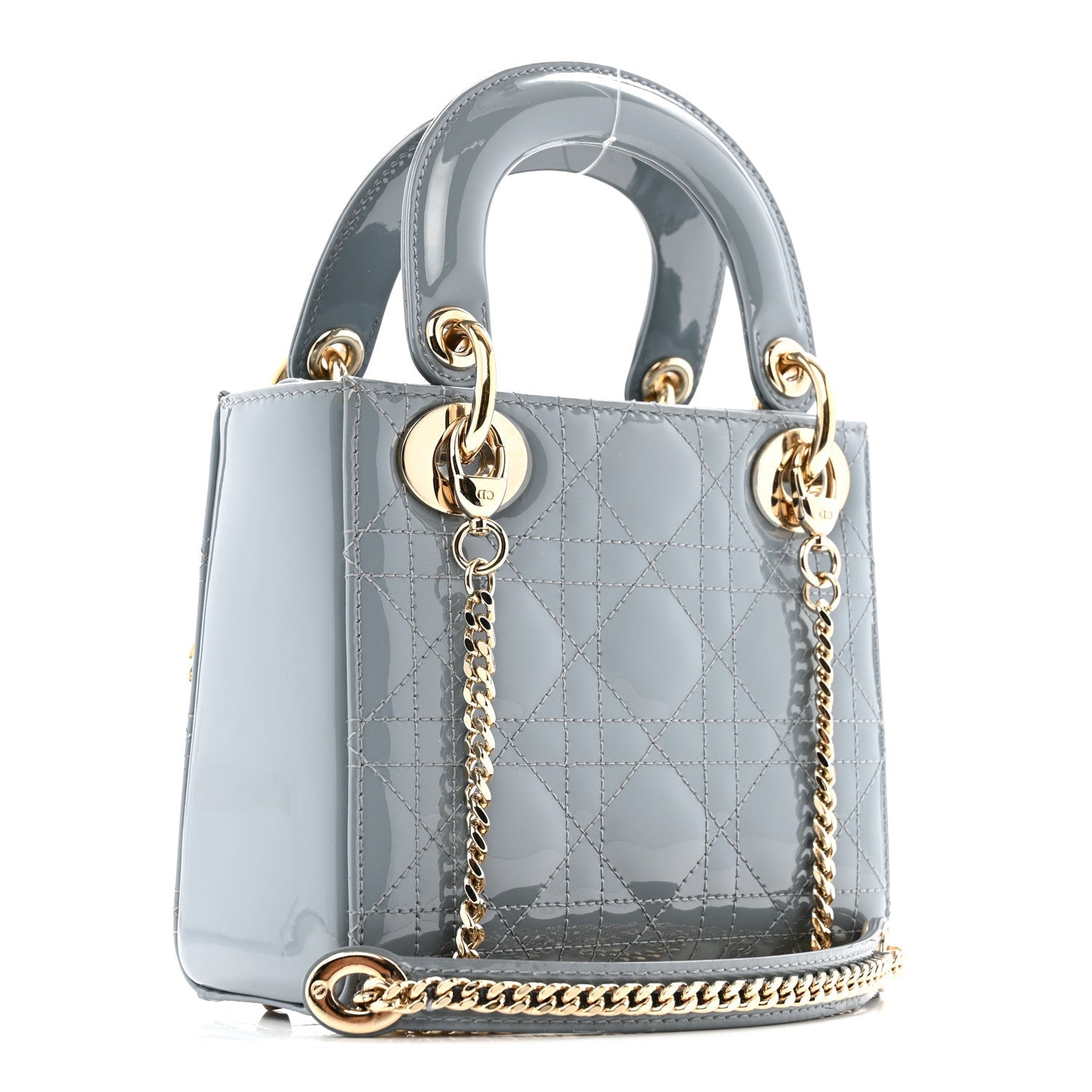 Patent Cannage Mini Lady Dior Grey Stone