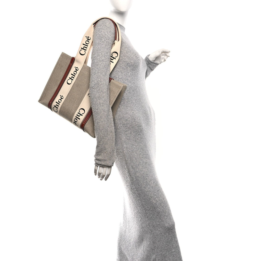 Cotton Calfskin Medium Woody Ribbon Tote White Brown