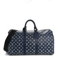 Calfskin Shadow Monogram Keepall Bandouliere 50 Ink Blue White