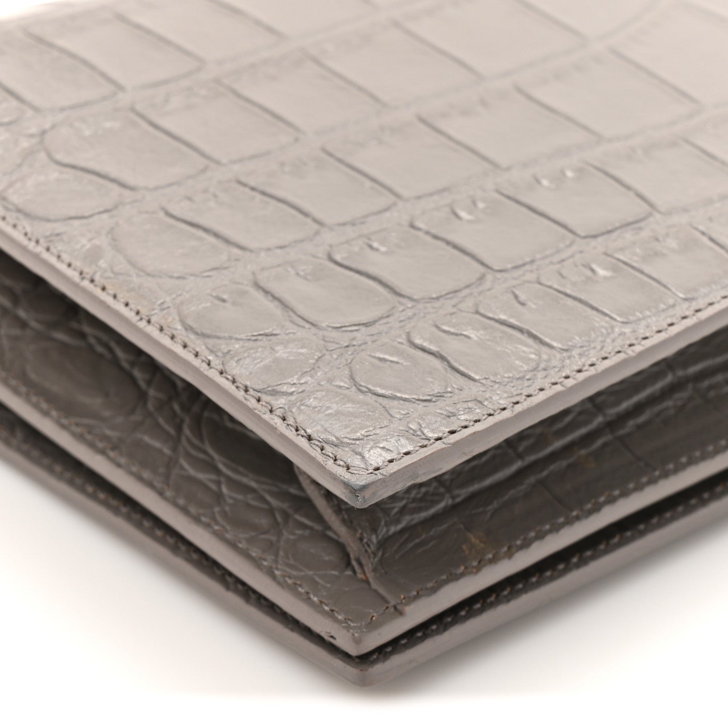 Croc Embossed Calfskin Classic Kate Monogram Clutch Fog