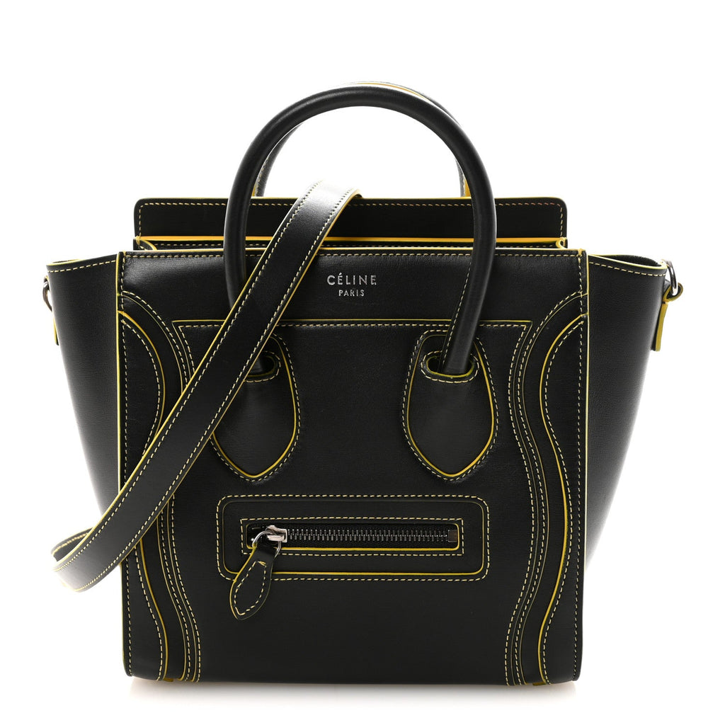 Satin Calfskin Nano Debossed Luggage Black Yellow