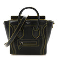 Satin Calfskin Nano Debossed Luggage Black Yellow