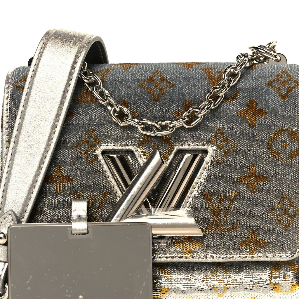 Sequins Monogram Twist Shoulder Bag PM Gold Silver