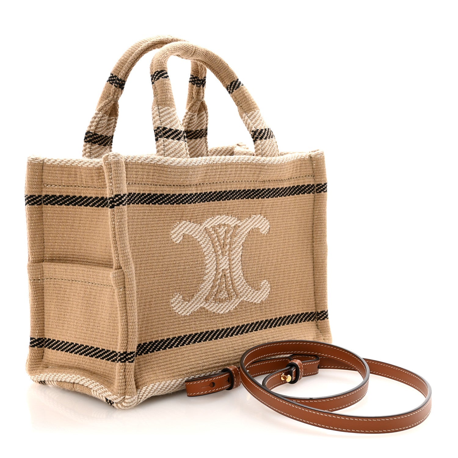 Canvas Calfskin Small Cabas Thais Beige Black White