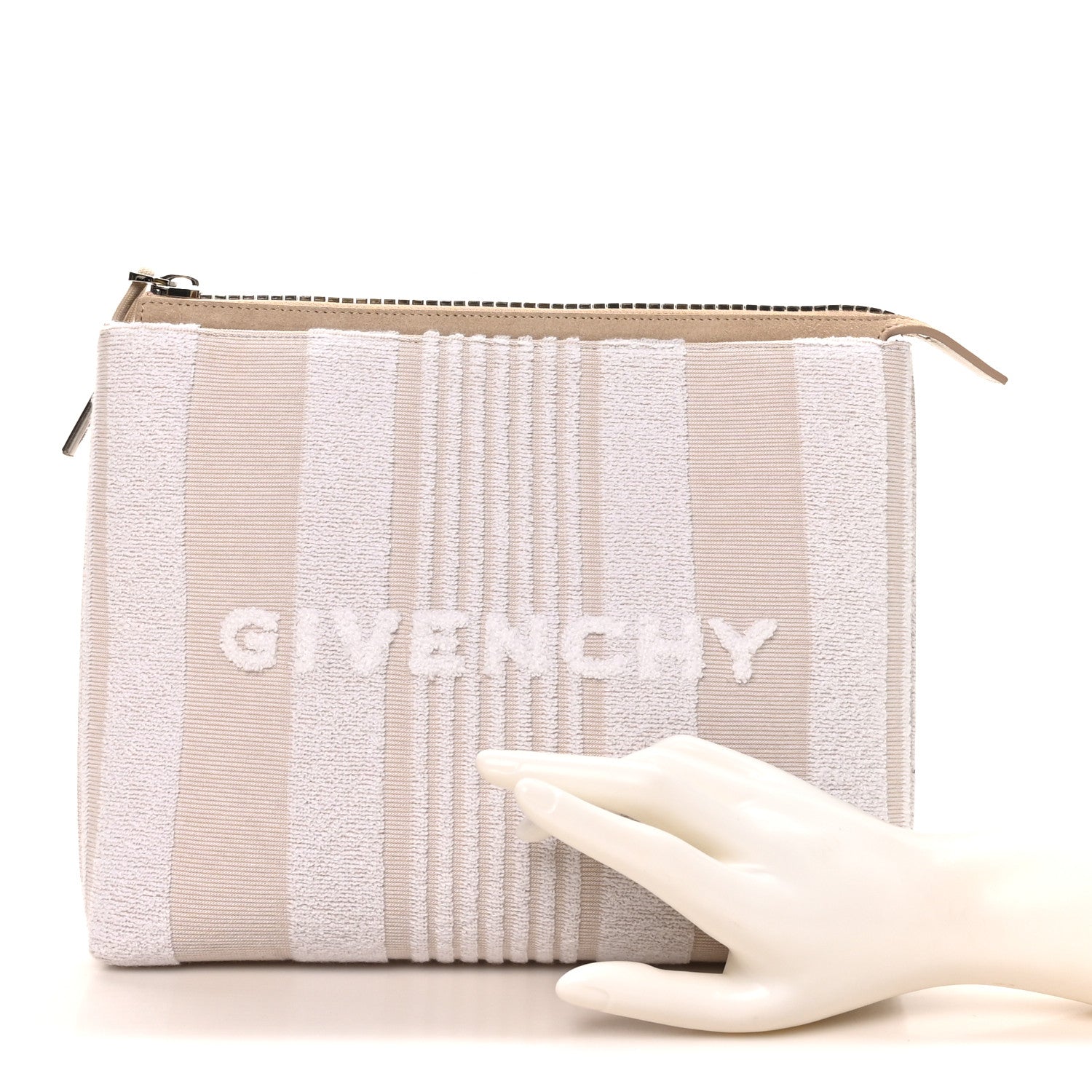 Canvas Terry Striped Travel Pouch Ivory