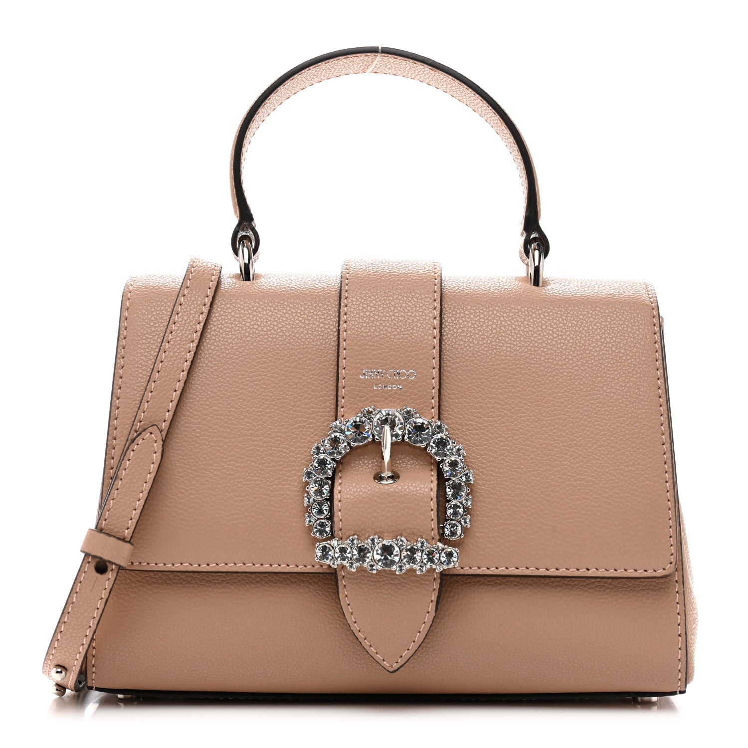 Calfskin Crystal Small Cheri Top Handle Bag  Powder Pink
