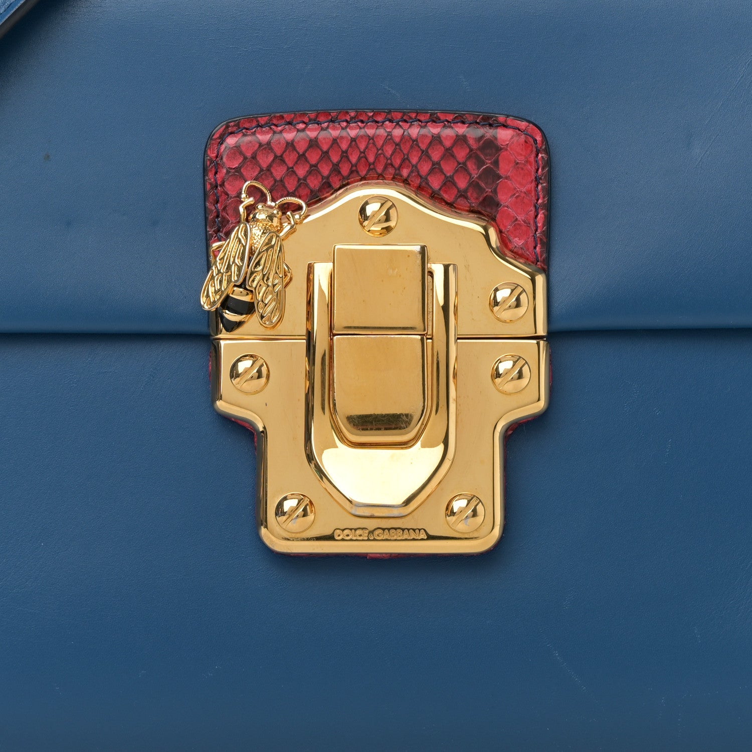 Calfskin Snakeskin Lucia Shoulder Bag Blue Red