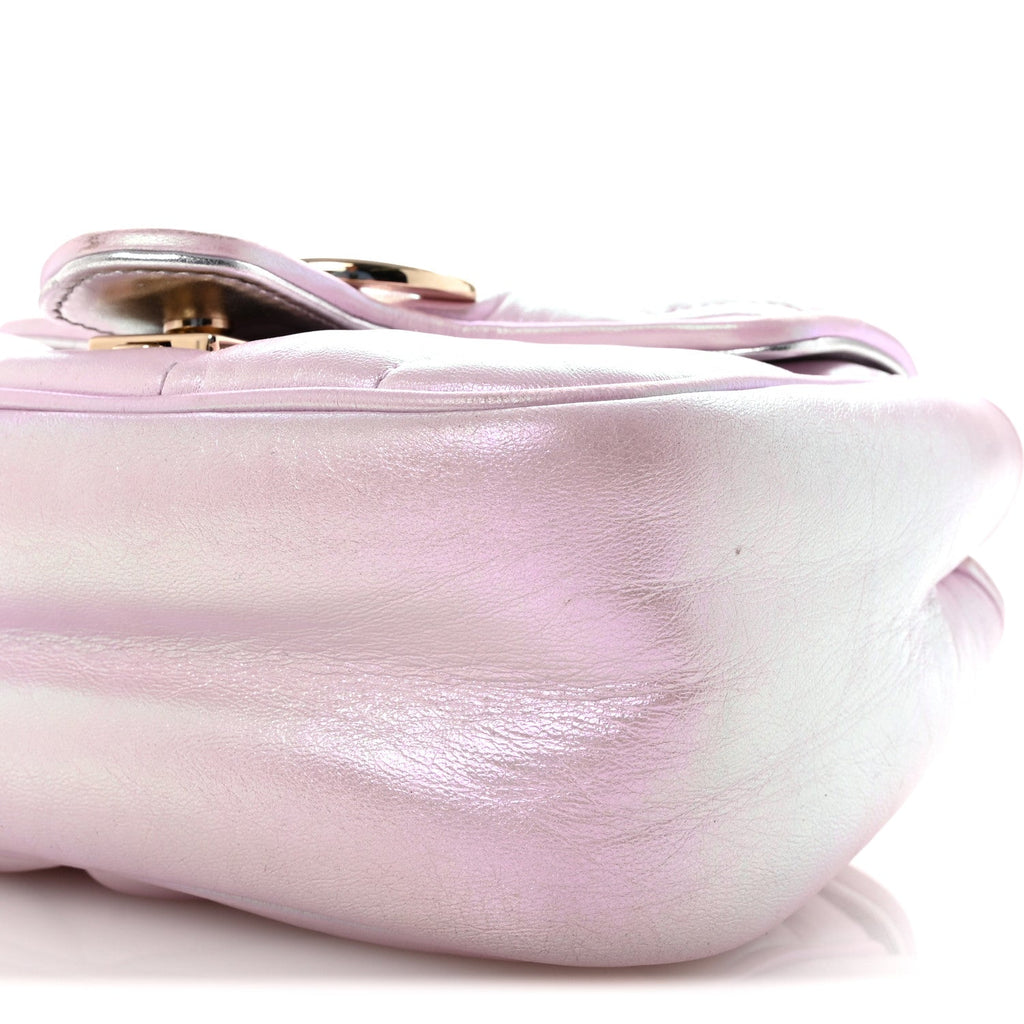 Iridescent Nappa Chevron Matelasse Mini GG Marmont Shoulder Bag Iridescent Escape Pink