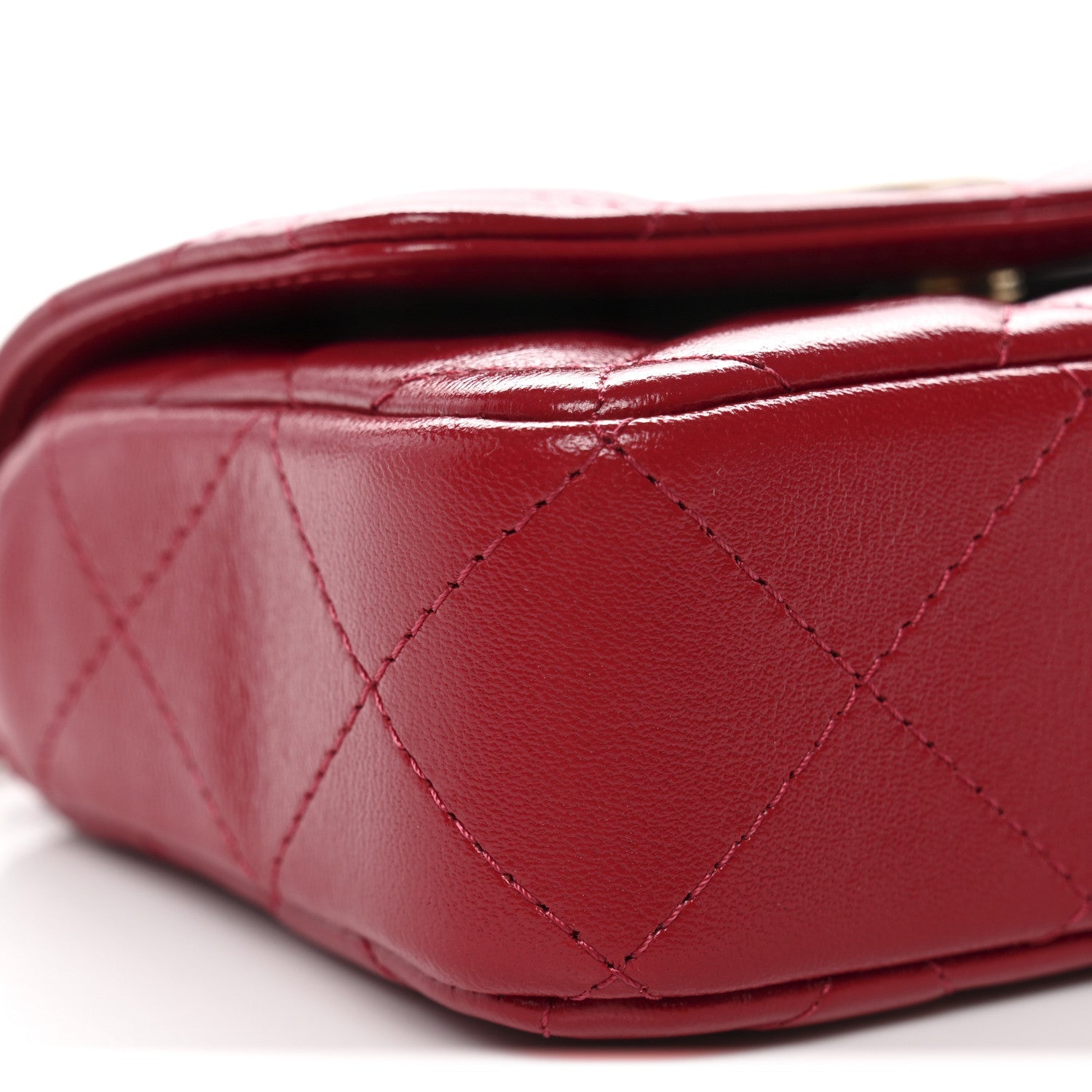Shiny Lambskin Quilted Mini Metal Top Handle Clutch With Chain  Red