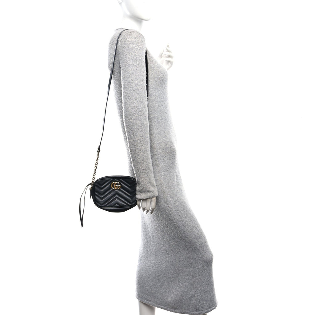 Calfskin Matelasse Mini GG Marmont Chain Shoulder Bag Black