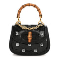 Sequin Lizard Embossed GG Mini Bamboo 1947 Top Handle Chain Bag Black White
